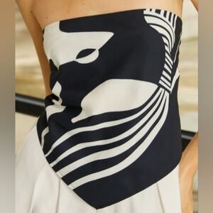Black and White Abstract Print Tie Back Scarf Top, Fits S/M Missing Label